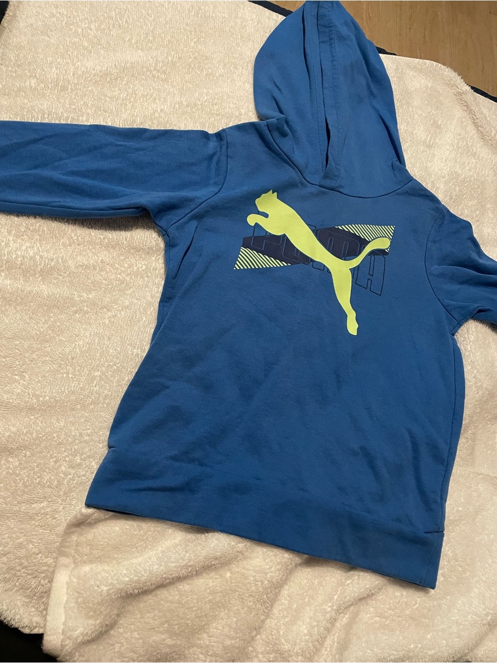 Puma Blue Hoodie with Neon Yellow Logo Kids Sweatshirt